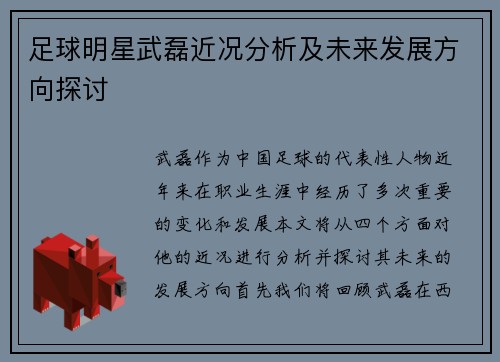 足球明星武磊近况分析及未来发展方向探讨